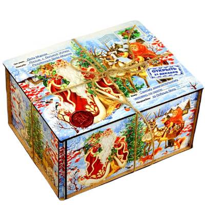 Сладкий подарок на Новый Год в упаковке из дерева весом 1000 грамм